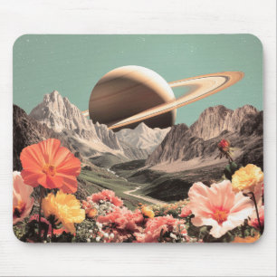 Surreal Saturn Over Mountain Valley Mouse Pad