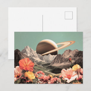 Surreal Saturn Over Mountain Valley Postcard
