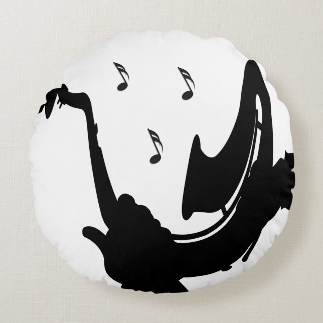 Surreal Saxophone Play Round Pillow (Front)