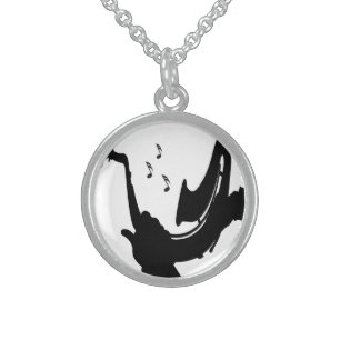 Surreal Saxophone Play Sterling Silver Necklace