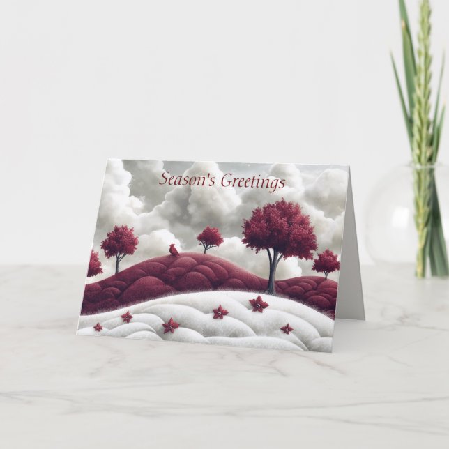Surreal Scene With Poinsettias Christmas Card (Front)