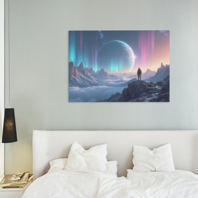 Surreal Sci-Fi Planetscape with Cosmic Explorer Faux Canvas Print (Creator Uploaded)