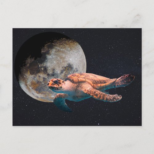 surreal sea turtle in space collage postcard