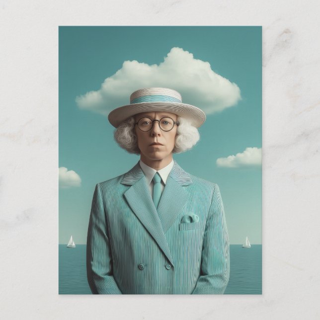 Surreal Seaside Gentleman Portrait Holiday Postcard (Front)