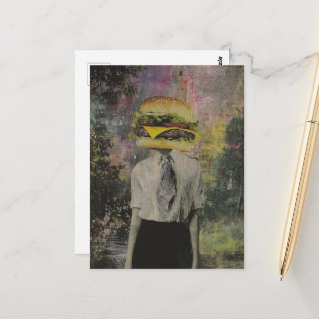 Surreal Sexy Cheeseburger Woman Mixed Media Postcard (Front/Back In Situ)