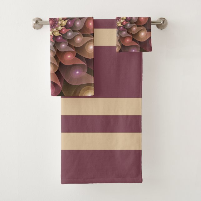 Surreal Shiny Flower Modern Abstract Fractal Art Bath Towel Set (Insitu)