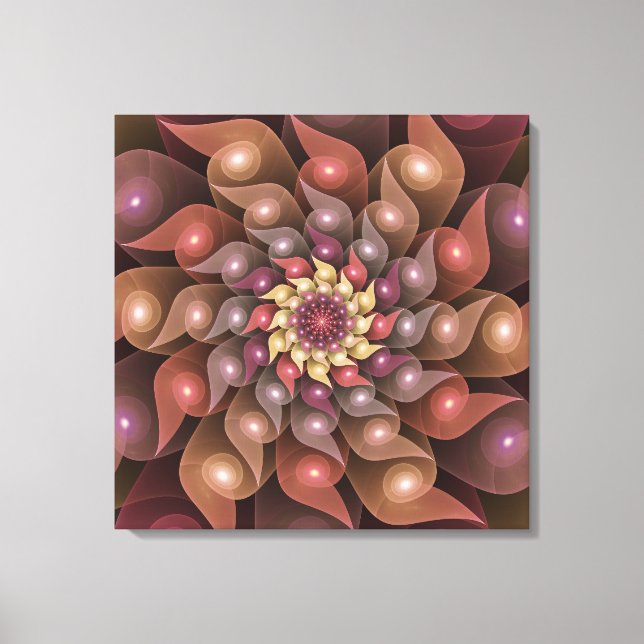 Surreal Shiny Flower Modern Abstract Fractal Art Canvas Print (Front)