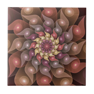 Surreal Shiny Flower Modern Abstract Fractal Art Ceramic Tile