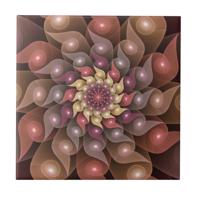Surreal Shiny Flower Modern Abstract Fractal Art Ceramic Tile (Front)
