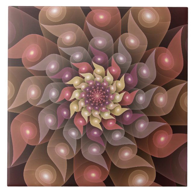 Surreal Shiny Flower Modern Abstract Fractal Art Ceramic Tile (Front)