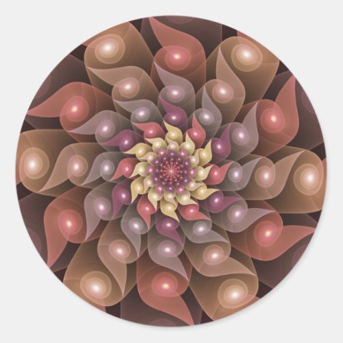 Surreal Shiny Flower Modern Abstract Fractal Art Classic Round Sticker
