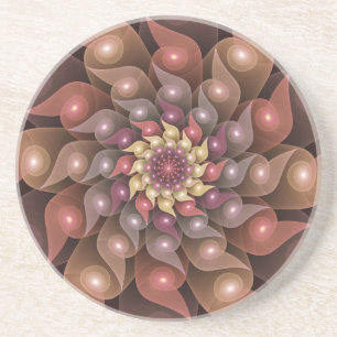 Surreal Shiny Flower Modern Abstract Fractal Art Coaster