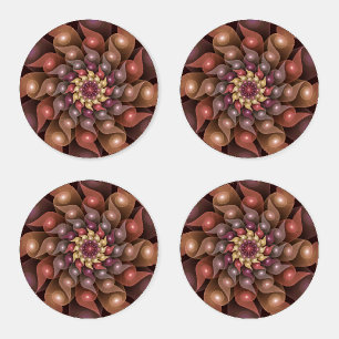 Surreal Shiny Flower Modern Abstract Fractal Art Coaster Set