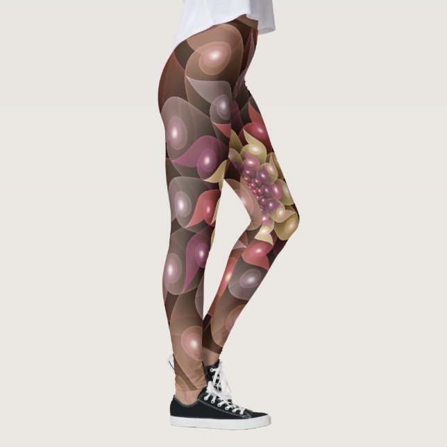 Surreal Shiny Flower Modern Abstract Fractal Art Leggings (Right)