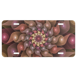 Surreal Shiny Flower Modern Abstract Fractal Art License Plate