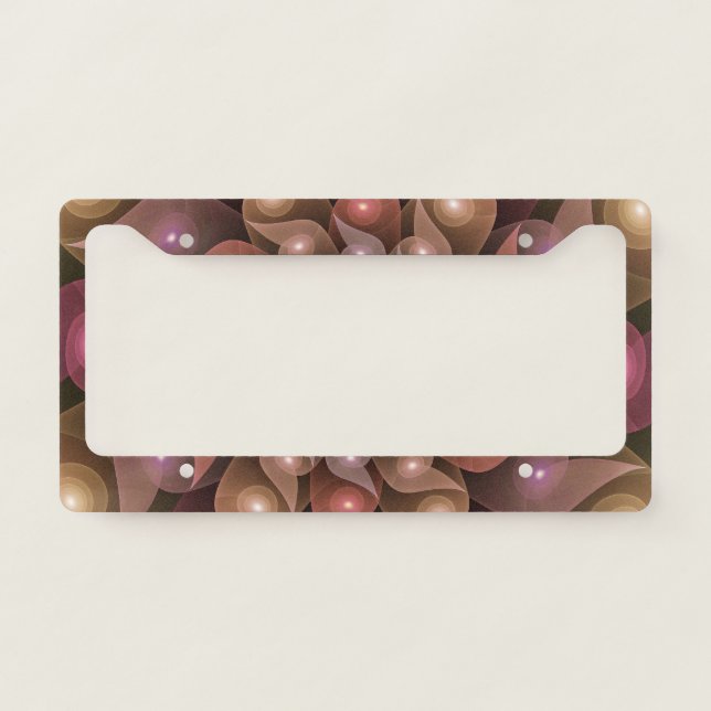 Surreal Shiny Flower Modern Abstract Fractal Art License Plate Frame (Front)