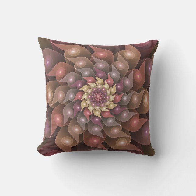 Surreal Shiny Flower Modern Abstract Fractal Art Outdoor Pillow (Front)