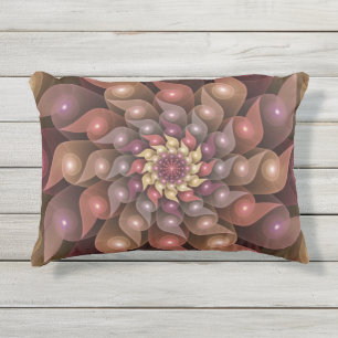 Surreal Shiny Flower Modern Abstract Fractal Art Outdoor Pillow
