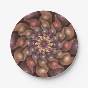 Surreal Shiny Flower Modern Abstract Fractal Art Paper Plates