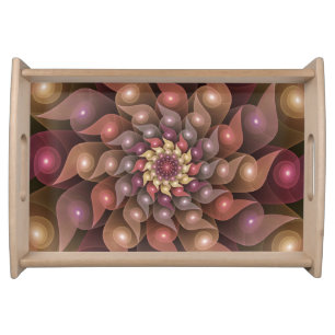 Surreal Shiny Flower Modern Abstract Fractal Art Serving Tray