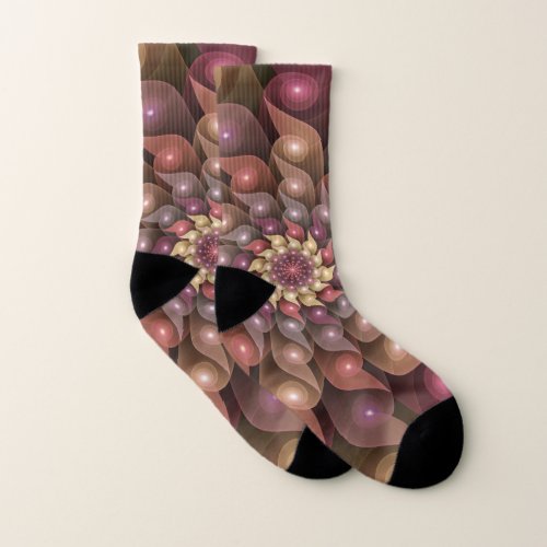 Surreal Shiny Flower Modern Abstract Fractal Art Socks