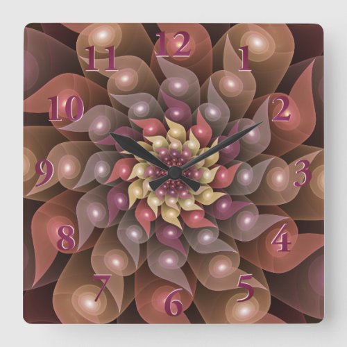 Surreal Shiny Flower Modern Abstract Fractal Art Square Wall Clock