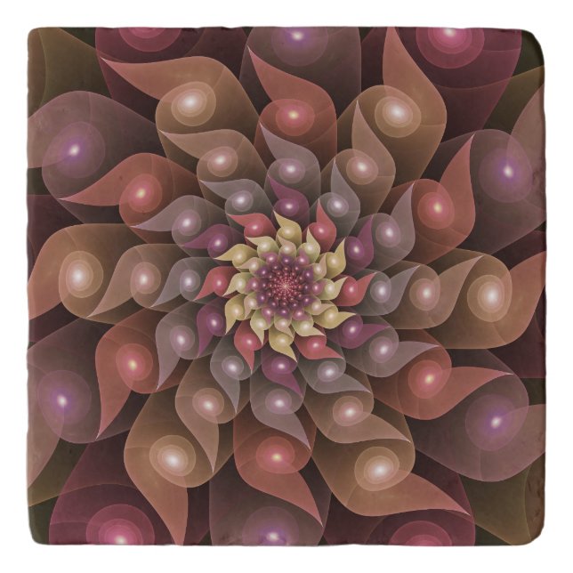 Surreal Shiny Flower Modern Abstract Fractal Art Trivet (Front)