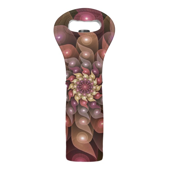 Surreal Shiny Flower Modern Abstract Fractal Art Wine Bag (Front)