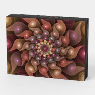 Surreal Shiny Flower Modern Abstract Fractal Art Wooden Box Sign