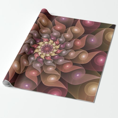 Surreal Shiny Flower Modern Abstract Fractal Art Wrapping Paper