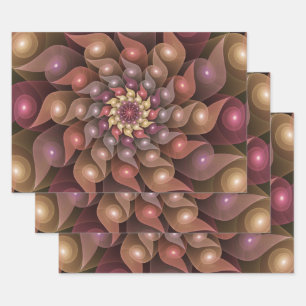 Surreal Shiny Flower Modern Abstract Fractal Art Wrapping Paper Sheets