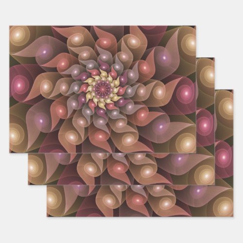 Surreal Shiny Flower Modern Abstract Fractal Art Wrapping Paper Sheets