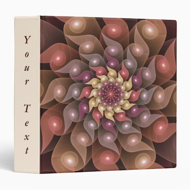 Surreal Shiny Flower Modern Abstract Fractal Text 3 Ring Binder (Front/Spine)