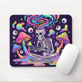 Surreal Skeleton Gamer with Vortex Skull Mouse Pad