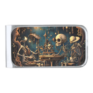 Surreal Skeletons III Silver Finish Money Clip