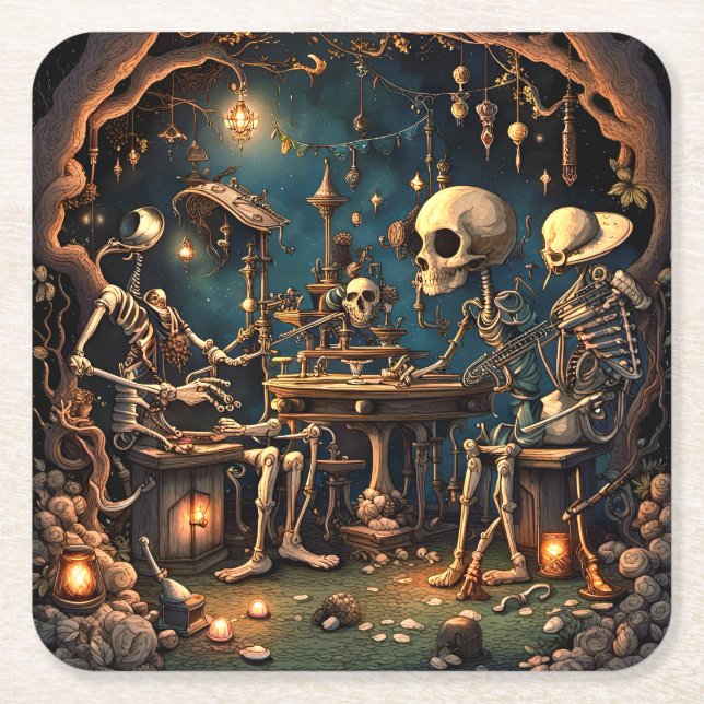 Surreal Skeletons III Square Paper Coaster (Front)