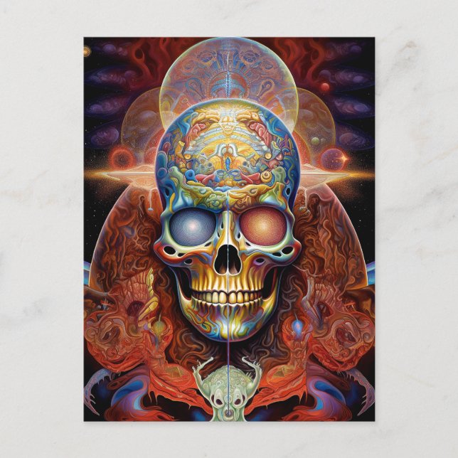 Surreal Skull Colorful Visionary Art Postcard (Front)