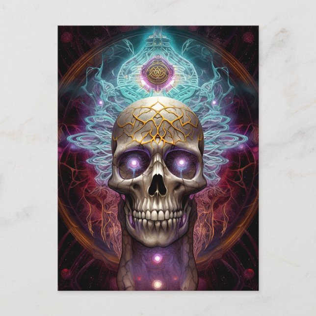 Surreal Skull Colorful Visionary Art Postcard (Front)