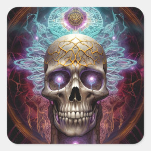 Surreal Skull Colorful Visionary Art Square Sticker