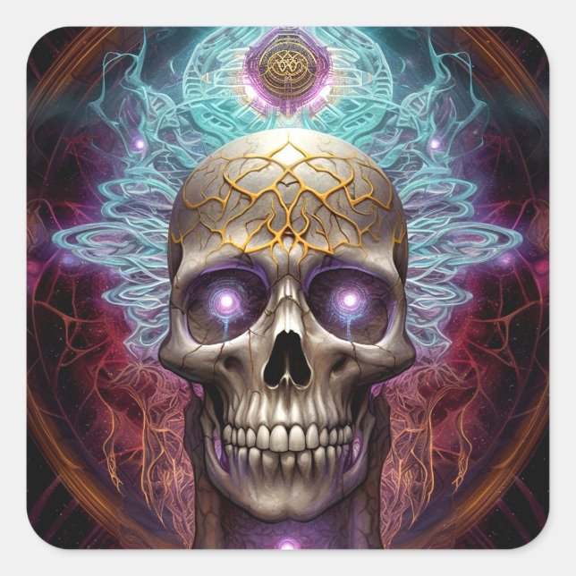 Surreal Skull Colorful Visionary Art Square Sticker (Front)