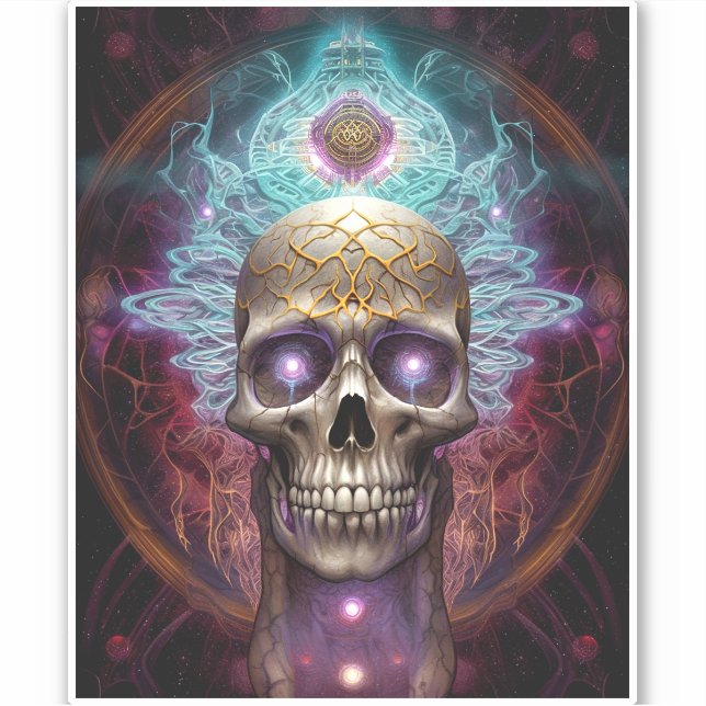 Surreal Skull Colorful Visionary Art Sticker (Front)