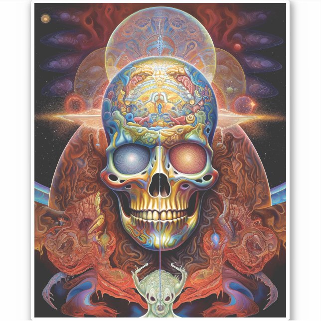 Surreal Skull Colorful Visionary Art Sticker (Front)