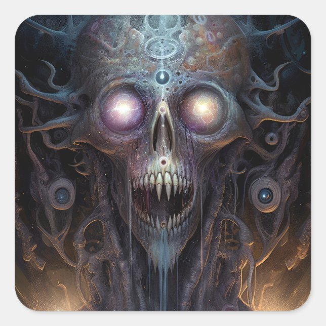 Surreal Skull Gothic Horror Art Square Sticker (Front)