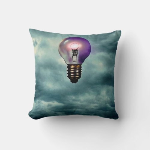 Surreal Sky Lightbulb Throw Pillow