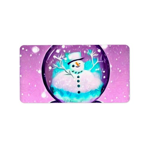Surreal Snowman Snowglobe Label