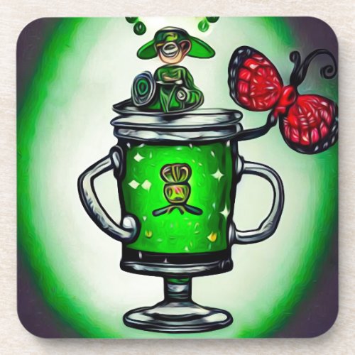 Surreal St Patricks Day Green Beer Beverage Coaster