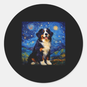 Surreal Starry Night Bernese Mountain Dog  Classic Round Sticker