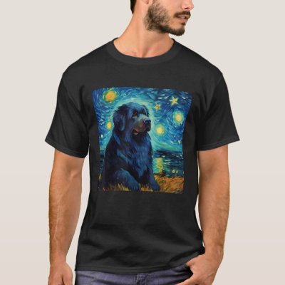 Surreal Starry Night Newfoundland Dog  T-Shirt
