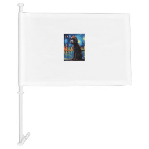 Surreal Starry Night Portuguese Water Dog Car Flag