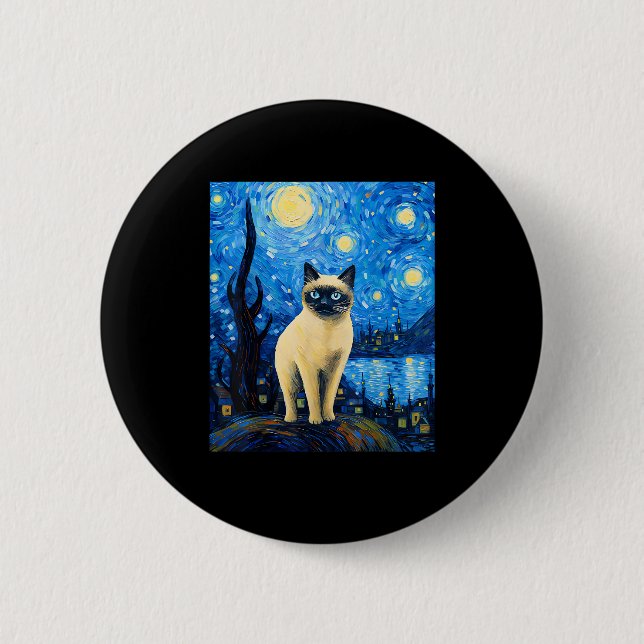 Surreal Starry Night Siamese Cat Button (Front)